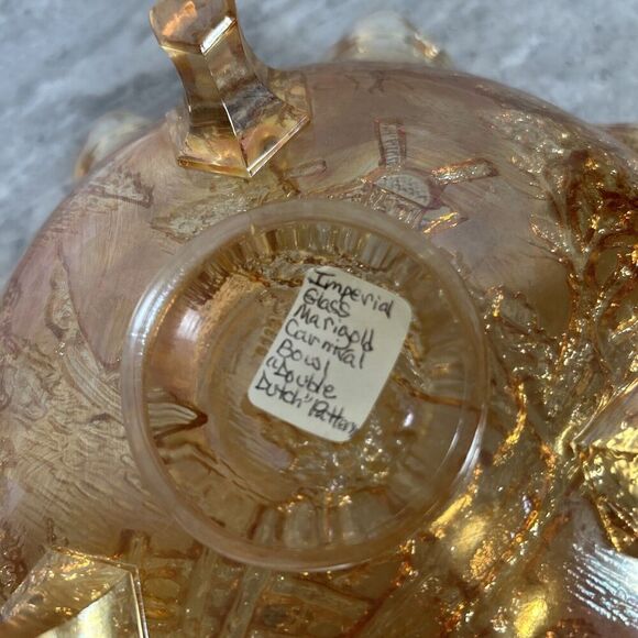 Imperial Art Glass Marigold Carnival‎ 8" Round Bowl with Dutch Windmill Scene - Picture 14 of 14